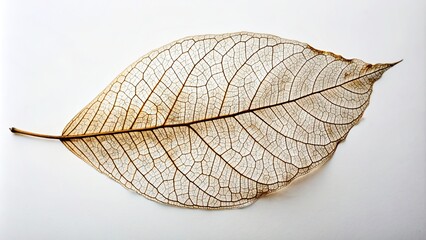 white background, organic, isolated, pattern, skeleton, structure, dried, leafy, Dried leaf skeleton on a white background reflecting a delicate and intricate pattern of nature s beauty