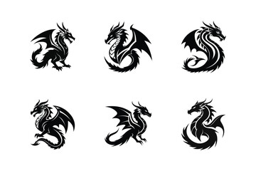 Wall Mural - set of dragon vector, silhouette, logo design on white background 