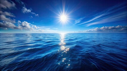 Wall Mural - serene, vibrant, a captivating stock photo featuring a deep blue sea background illuminated by sunli