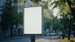 © StephanK - Public place digital signage with a blank screen smal horizontal billboard mockup outdoor. Advertising banner display