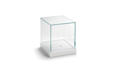 blank white glass showcase cube mock up, isolated, 3d rendering. empty acrylic podium box mockup. cl