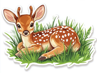 deer fawn animal wildlife cute cartoon nature forest grass young fauna illustration baby animal playful sitting spring summer adorable spotted cuddly 