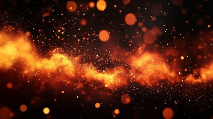 Fiery orange light particles in dark background, abstract glowing pattern