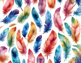 Wall Mural - watercolor Colorful Feather with white background