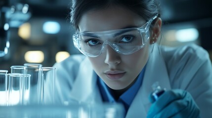 Fototapete - Female doctor working with test tube and experimental in laboratory Medical and scientist concept : Generative AI