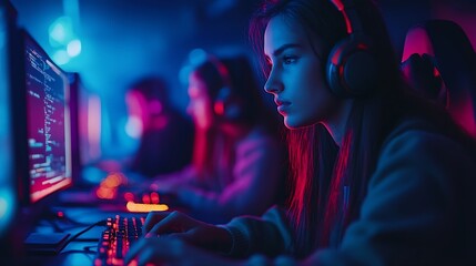 Team of programmers writing digital code in the metaverse and working together on the internet : Generative AI