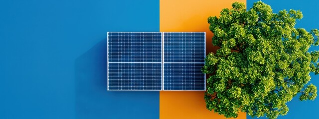 Wall Mural - Aerial view of a warehouse with a solar-powered energy system visible on the roof
