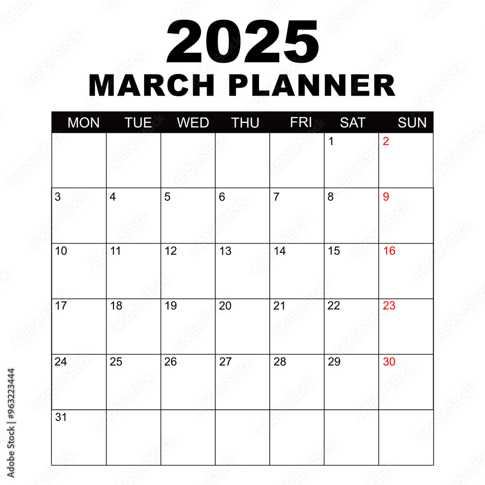 March 2025 Calendar. Week starts on Monday. Blank Calendar Template ...