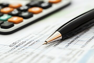 Poster - Close-up of a pen on a spreadsheet.