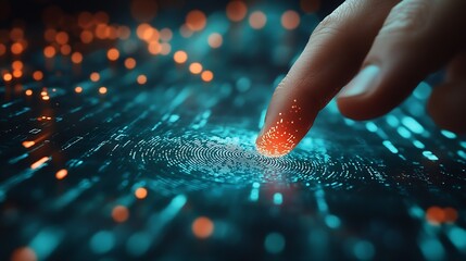 Leinwandbilder - Businessman using fingerprint scanning to unlock and access business information network Biometric identity and cyber security concept protecting business transactions from online digi : Generative AI