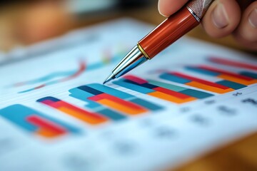 Aufkleber - Closeup of Hand Analyzing Business Chart.