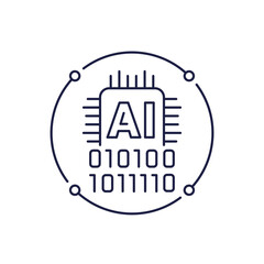 Sticker - AI technologies icon, Artificial intelligence line vector