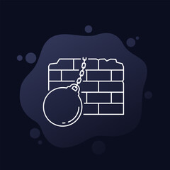 Sticker - wrecking ball and wall line icon, vector