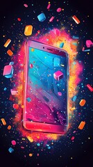 Fototapete - Colorful phone with abstract background.