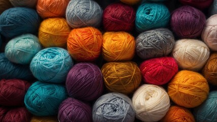 An bunch of colorful yarn is shown in a close up.