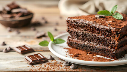 Wall Mural - Delicious chocolate cakes on table close-up