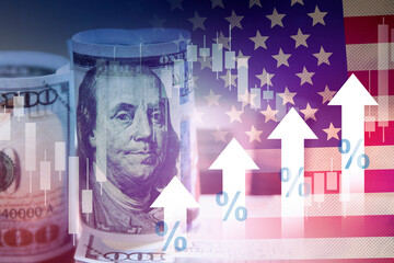 US financial inflation crisis with stock market graph , economy problem , investment analysis concept