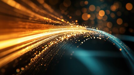 Wall Mural - Abstract Golden Light Trails with Bokeh Effect in a Dark Background