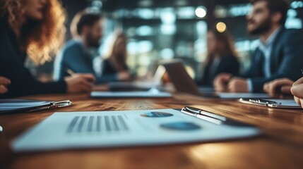 Wall Mural - Business people in group meeting in formal attire share idea discussing report for company profit in creative workspace for start up business shot in close up view on group meeting tab : Generative AI