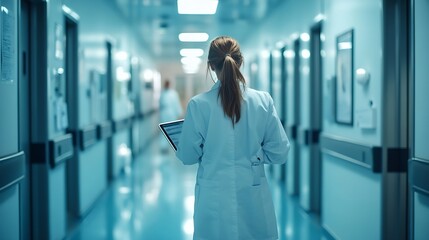 Poster - Medicine doctor use tablet to review patient medical records on virtual screens for digital healthcare Review medical reports carefully and diagnose illnesses for an effective treatmen : Generative AI