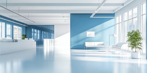 Wall Mural - Modern white and blue open-space office interior.