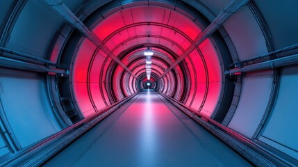 Wall Mural - Vibrant tunnel with futuristic lighting, showcasing a blend of red and blue hues for an immersive sci-fi experience.