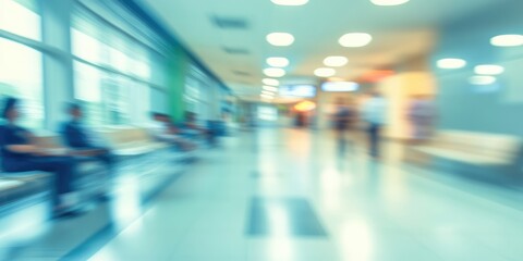 Wall Mural - Blurred hospital interior, representing a busy medical environment.