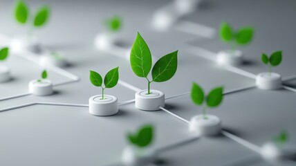 Wall Mural - Sustainable Growth Concept with Green Plant Sprouts on a Network Background Representing Eco-Friendly Technology