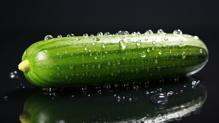 A crisp, fresh cucumber with droplets of water clinging to its skin