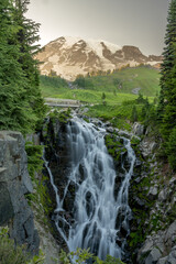 Wall Mural - Water Rushes Over Myrtle Falls Below Mount Rainier