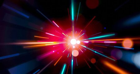 Wall Mural - vibrant explosion of colorful lights on a black background, creating a vivid and eye-catching displa