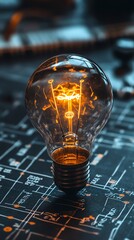 glowing light bulb on circuit board.