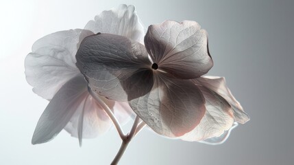 Wall Mural - A dramatic macro photograph of a Hydrangea Macrophylla flower, with its petals illuminated by a single spotlight