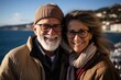 © Lindamar - 60-year-old mature couple together on the scene of the European retired tourist we, generative IA