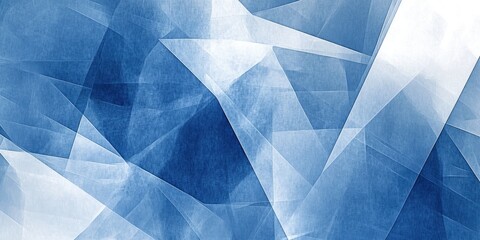 Modern abstract blue design with layered textured white transparent shapes in geometric forms.