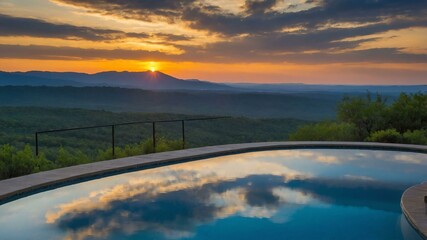 Wall Mural - stock photography vanishing edge pool with a morning view