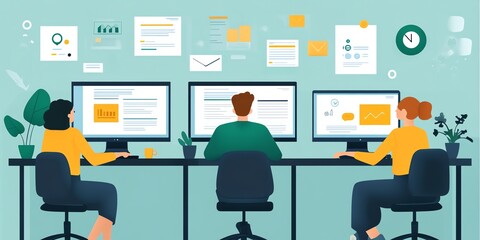 Aufkleber - Teamwork and Data Analysis in Office.
