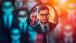 © Vicky - magnifying glass focused on person business businessman formal suit cartoon professional business job candidate search headhunt headhunter human resources recruit candidate applicant seeker