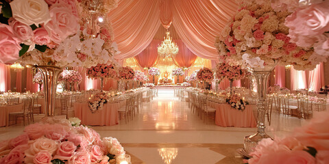 Lavish Pink Wedding: A grand wedding scene with a blush pink color scheme.