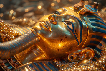 Wall Mural - Close up of an ancient Egyptian golden mask. Ancinet, ornate death mask.