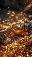 Wall Mural - Close up of an ancient Egyptian golden mask. Ancinet, ornate death mask.