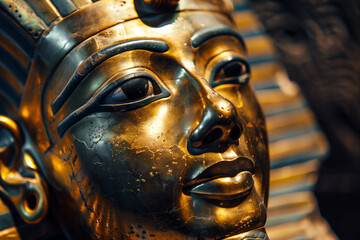 Wall Mural - Close up of an ancient Egyptian golden mask with scratches.