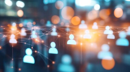 Aufkleber - Abstract network connecting user icons with glowing lines and bokeh lights representing internet communication and social media
