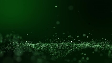 Wall Mural - Glitter light green particles stage and light shine abstract background. Flickering particles with bokeh effect.