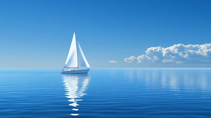 Wall Mural - Solar-powered boat sailing through calm waters Flat design Vector look Digital art Large space for text in center Stock Photo with copy space