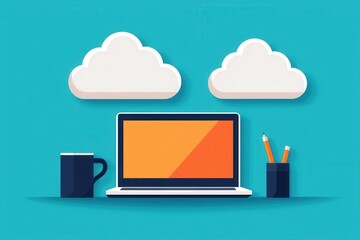 Cloud computing development, software tools, flat design illustration