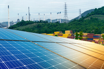 Wall Mural - solar panel for distribution center and industrial ,the oil tank, electricity for industrial oil-ref
