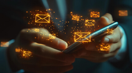 Aufkleber - Businessman with smartphone receiving email notifications for business and technology concept