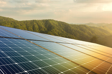 Wall Mural - solar panels on top mountain. mega project of green energy. sustainable energy to businesses, homes,