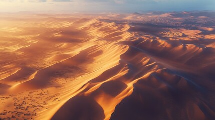 Wall Mural - Aerial View of Desert Dunes at Sunset